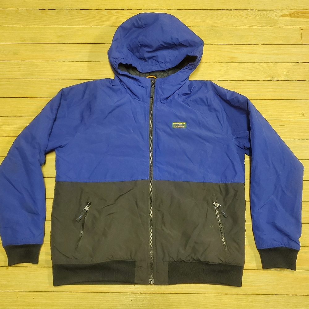 ​L.L. Bean Colorblock Warm-Up Jacket Blue & Black Hooded Full Zip Youth XL (18)